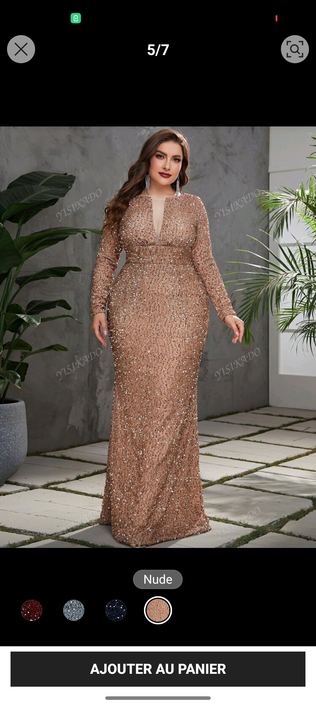 Robe de soirée longue en sequin beige dorée